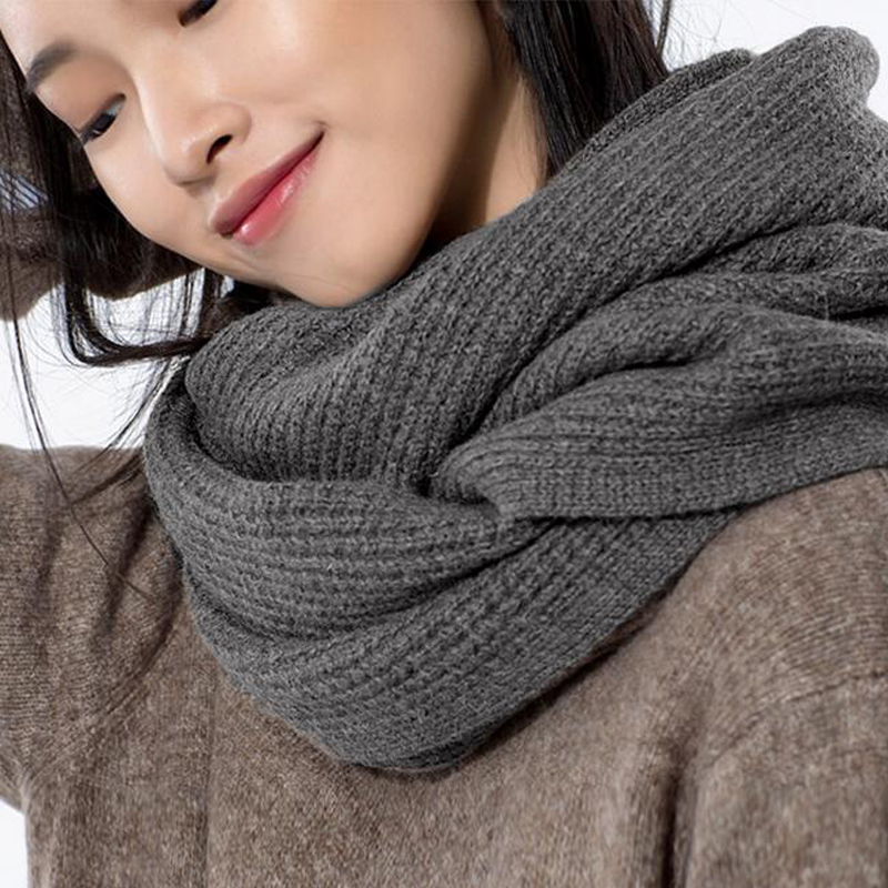 Soft Wool Scarves Gray Long Women Winter Scarf